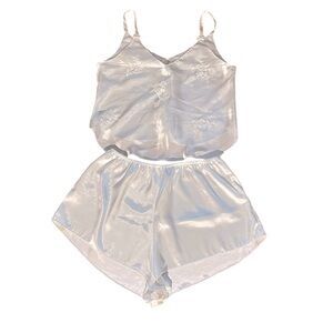 White Satin Camisole and Shorts Pajama Set